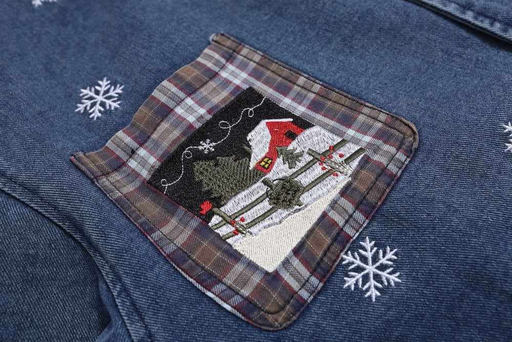 Embroidered Punk Style Cartoon Denim Jacket