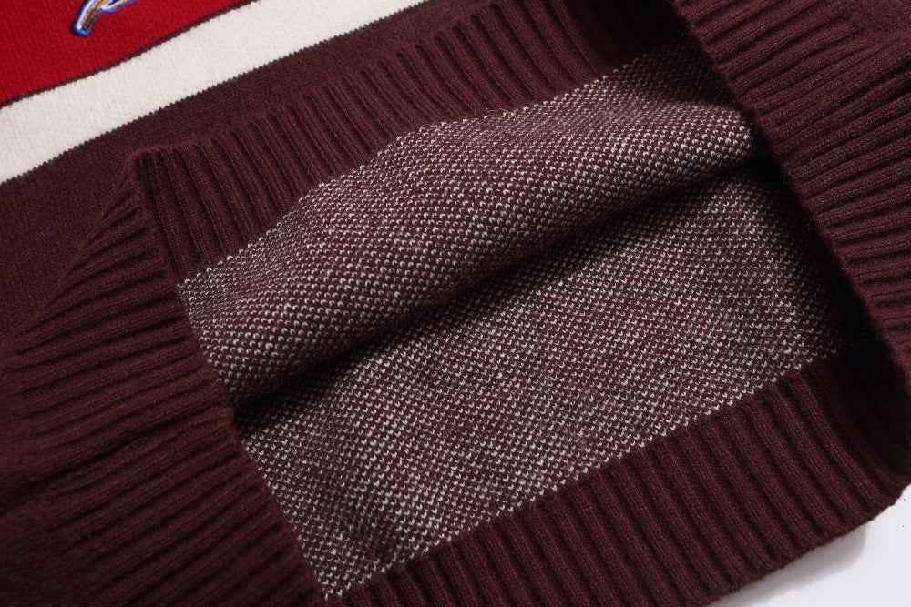 Y2K Contrast Color Stitching V Neck Racing Sweater