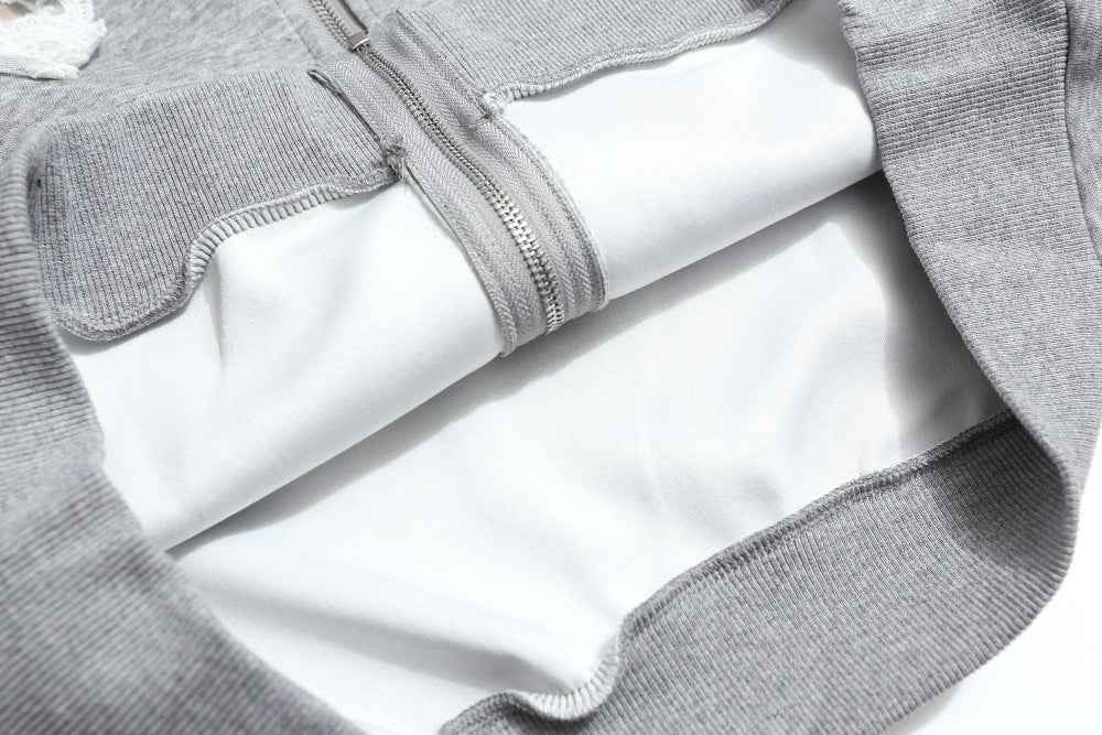 Heart Shaped Zipper Faux Furr Hooded Sweatshirt