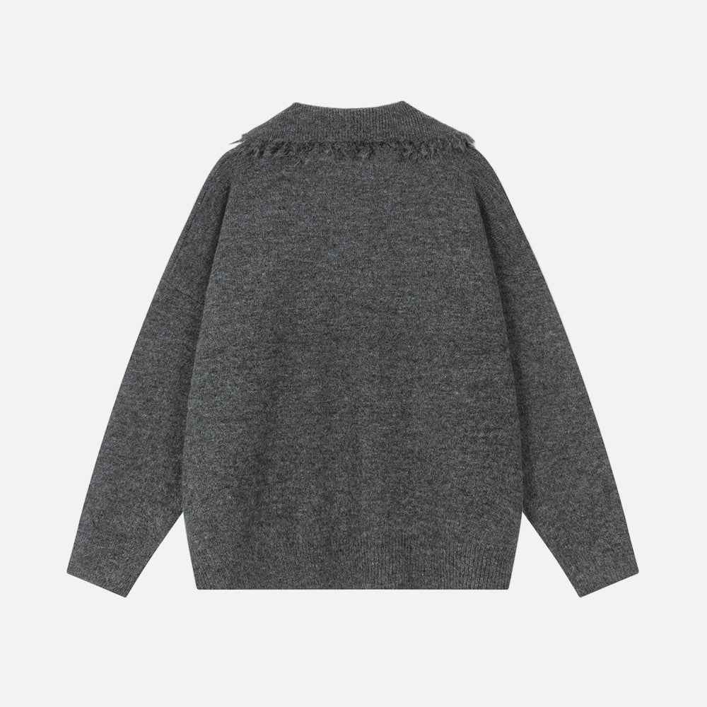 European Style Stand Collar Tassel Lap Polo Sweater
