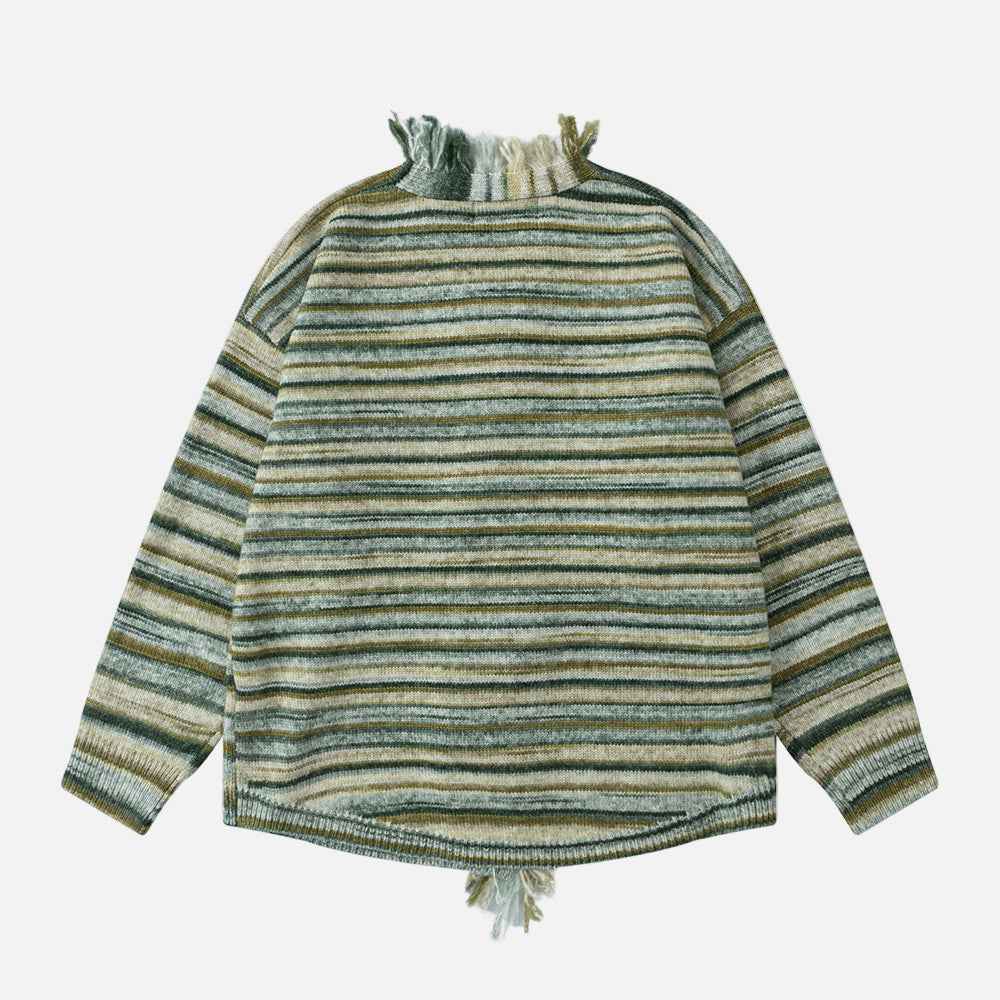 Cozy Striped Ripped Tassel V-Neck Cardigan
