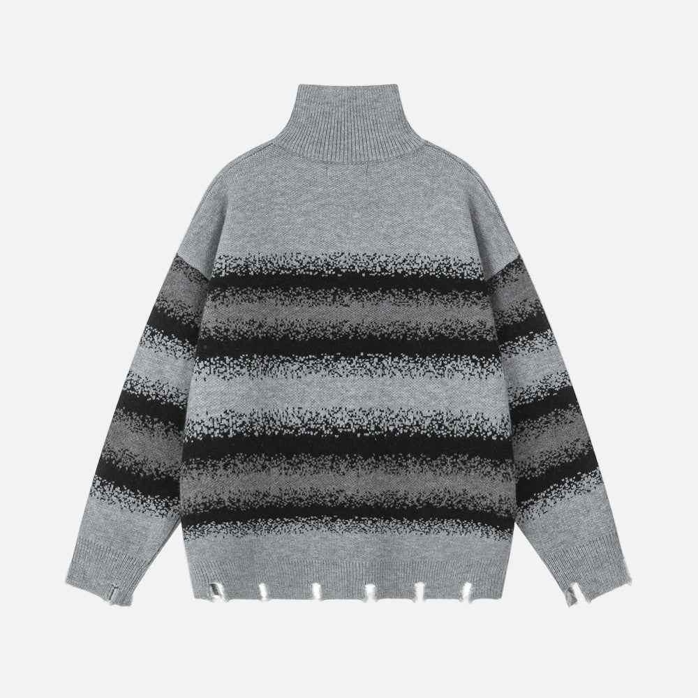 Y2K Retro Stripe Half Zip Turtleneck Sweater