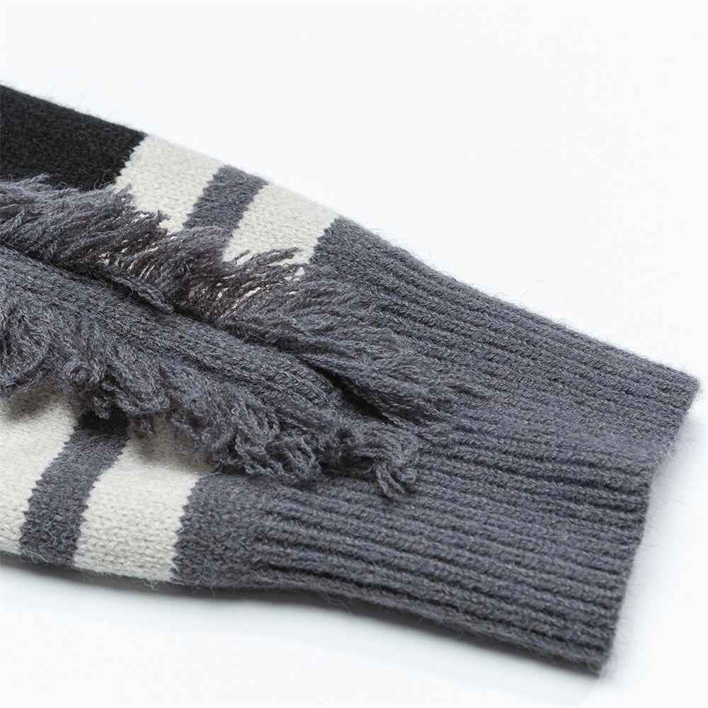 Striped Fringed Turtleneck Button Sweater
