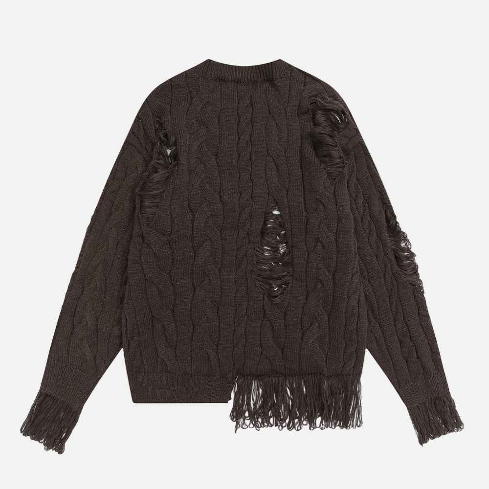 Lazy Style Crochet Ripped Crewneck Sweater