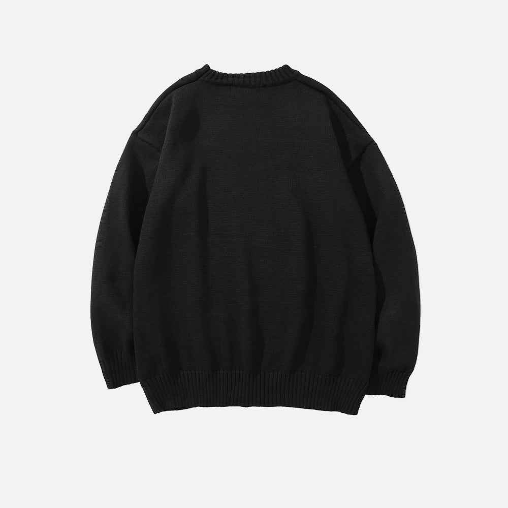 Graffiti Print Round Neck Knit Sweater