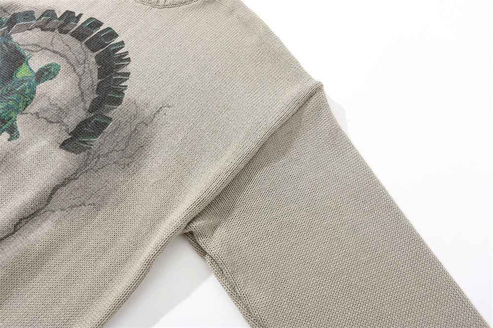 Graffiti Print Round Neck Knit Sweater