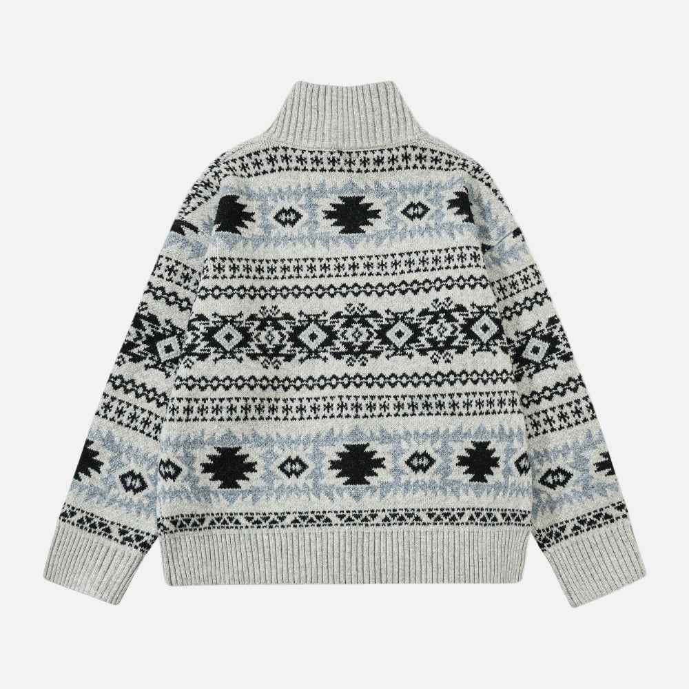 Vertical Collar Jacquard Pattern Cardigan