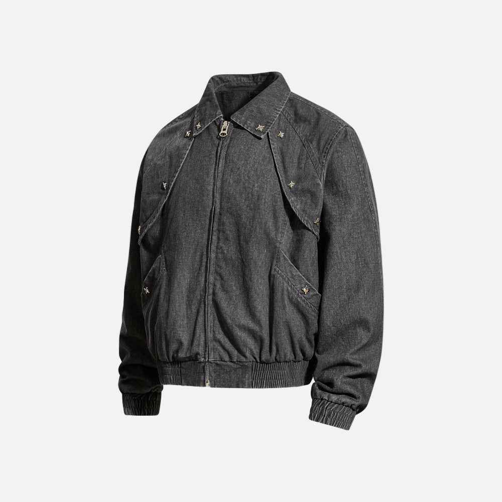 Y2K Large Pocket Heavy Metal Washed Denim Jacket