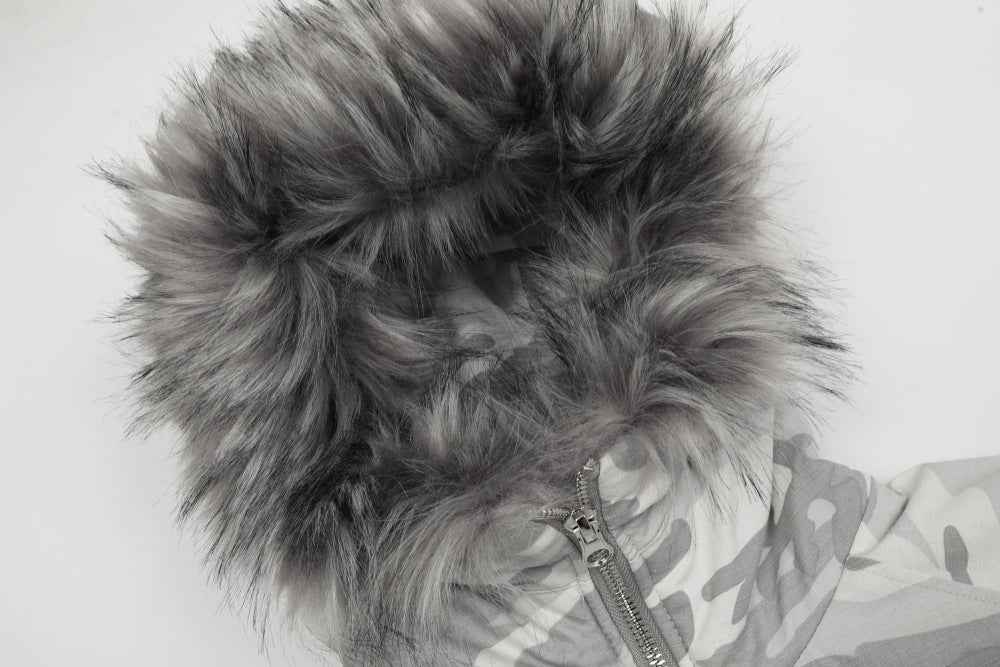 Winter Streetwear Camouflage Fur Collar Hooded Jacket
