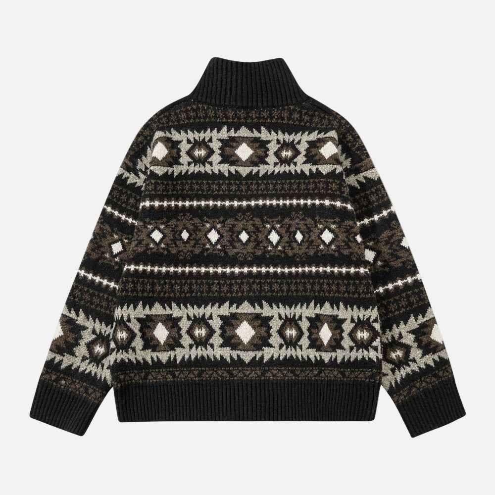 Vertical Collar Jacquard Pattern Cardigan