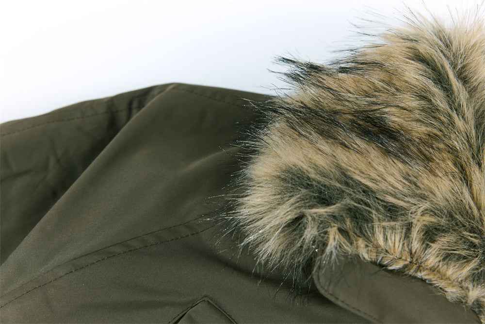 Stylish Multi Pocket Faux Fur Collar Jacket