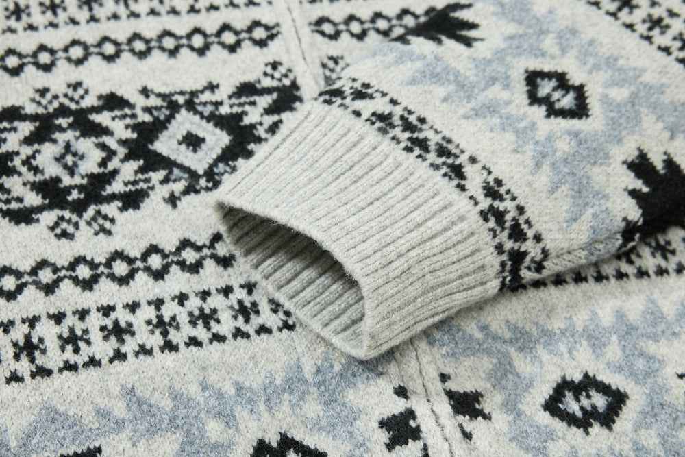 Vertical Collar Jacquard Pattern Cardigan
