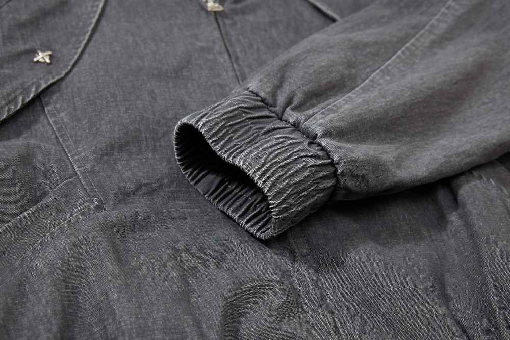 Y2K Large Pocket Heavy Metal Washed Denim Jacket