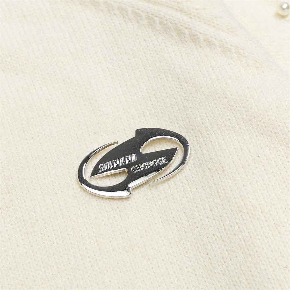 Stylish Oversized Pearl Detail Round Neck Sweater