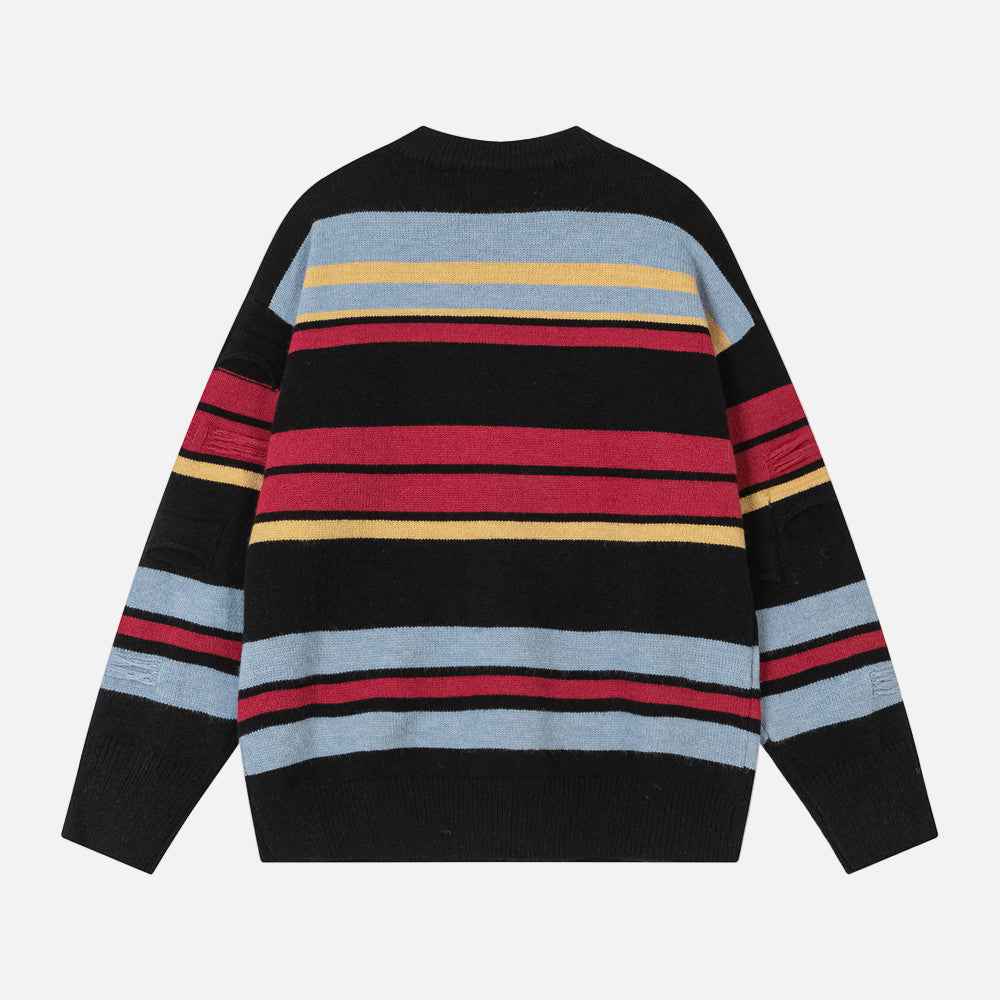Winter Stylish Contrast Stripe Crewneck Sweater