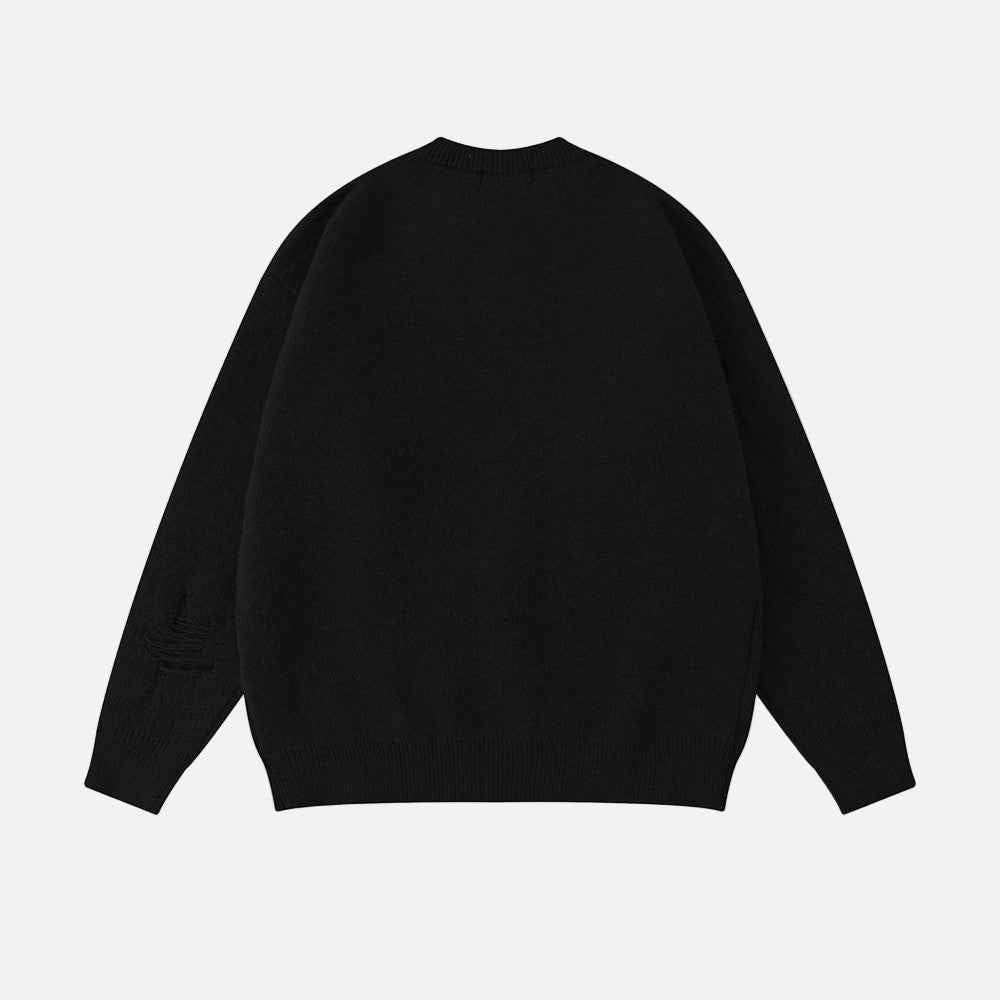American Style Spray Painted Round Neck Sweater