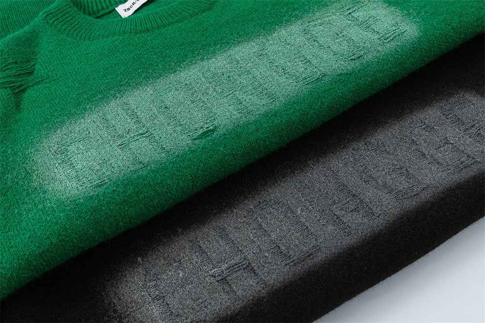 American Style Spray Painted Round Neck Sweater
