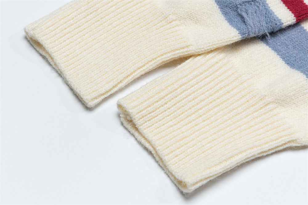 Winter Stylish Contrast Stripe Crewneck Sweater