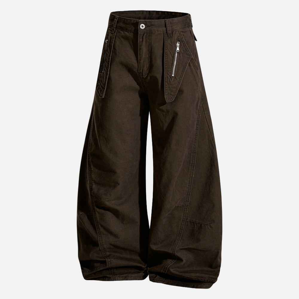 High Street Zipper Pocket Wide Leg Pants