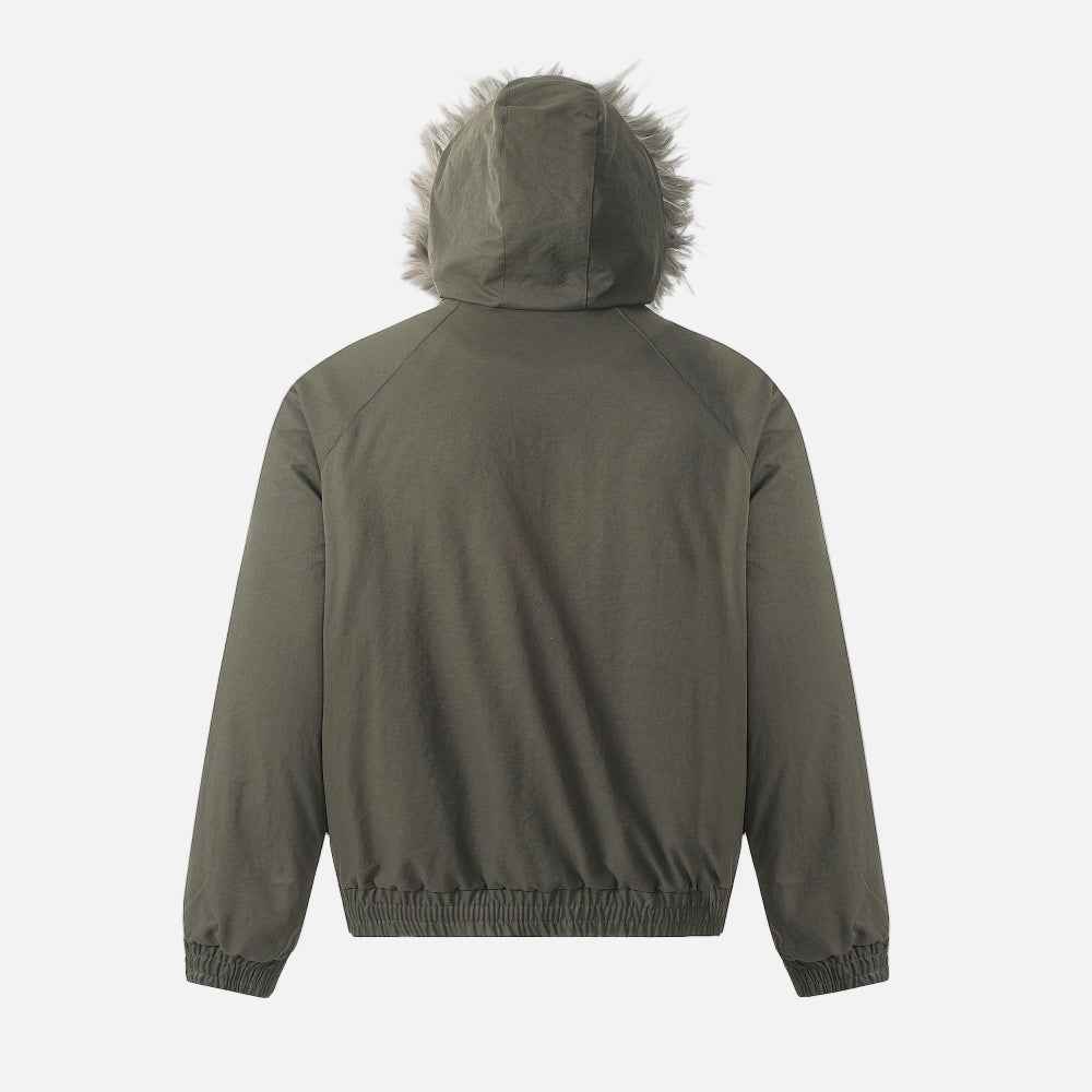 American Wool Collar Faux Furr Hooded Padded Jacket