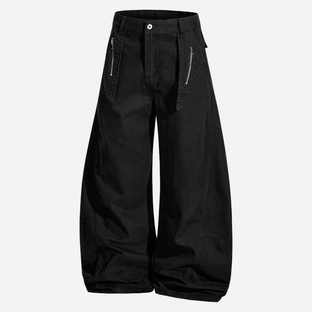 High Street Zipper Pocket Wide Leg Pants
