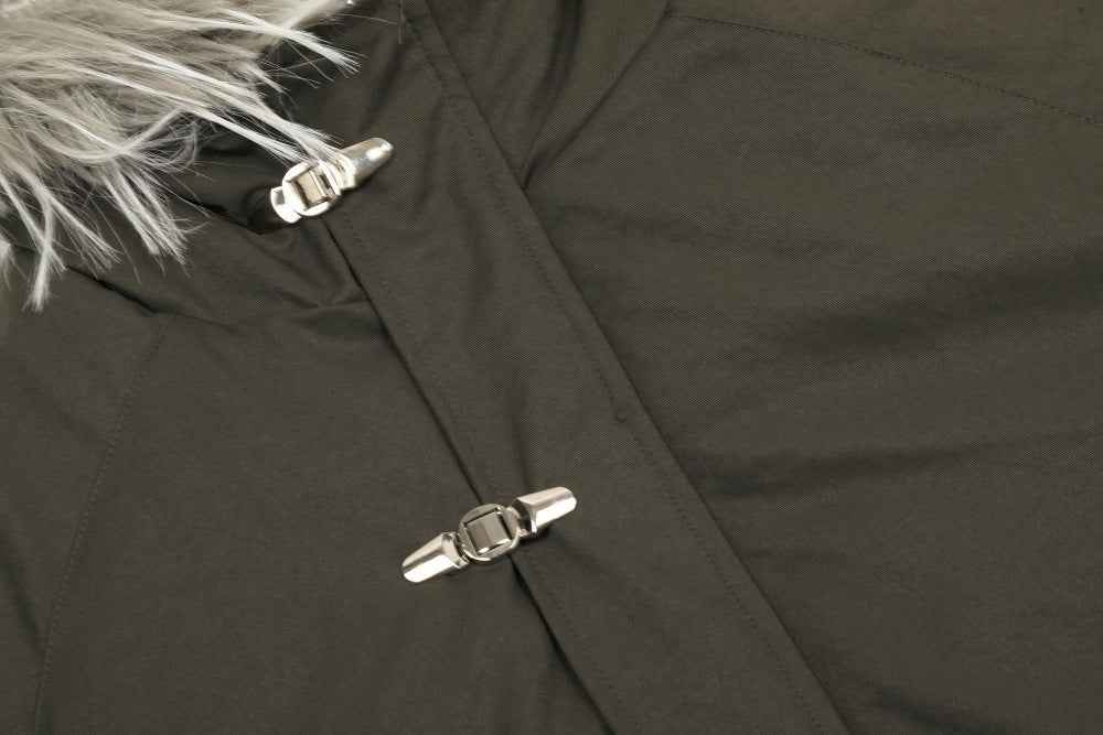American Wool Collar Faux Furr Hooded Padded Jacket