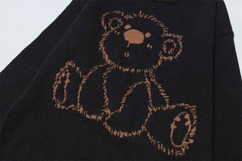European Trend Bear Jacquard Crewneck Sweater