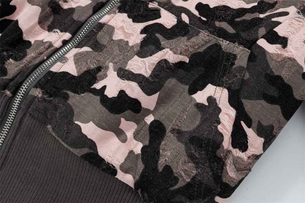 Chic Retro Camouflage Faux Furr Hooded Jacket