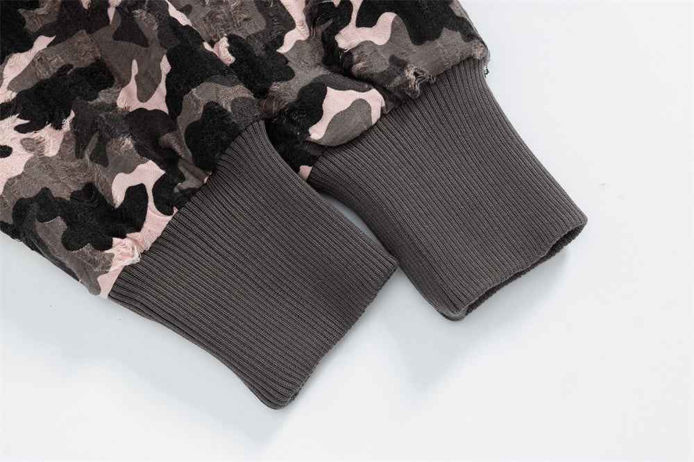 Chic Retro Camouflage Faux Furr Hooded Jacket