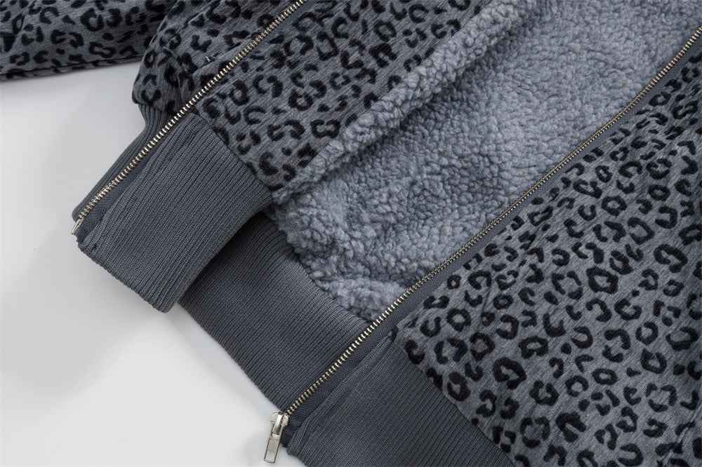 Trendy Leopard Print Faux Furr Hooded Padded Jacket