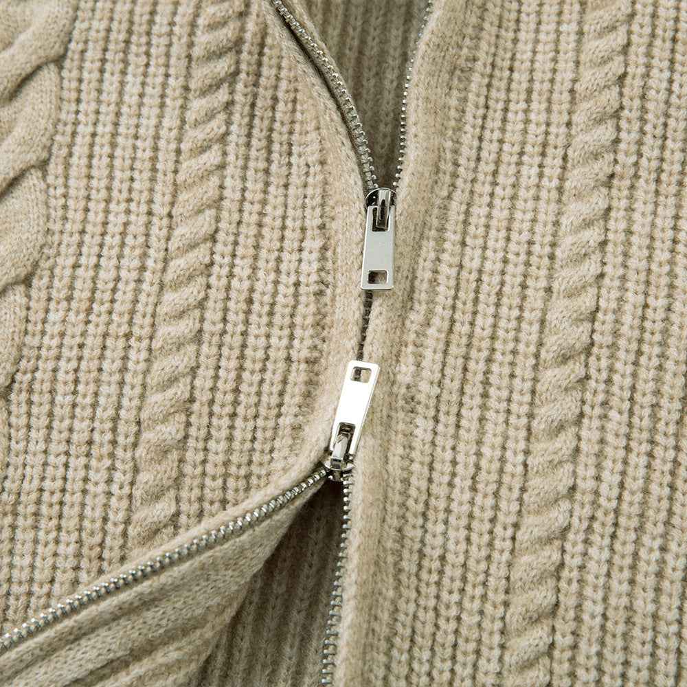 Trendy Twisted Texture Zipper Knit Cardigan