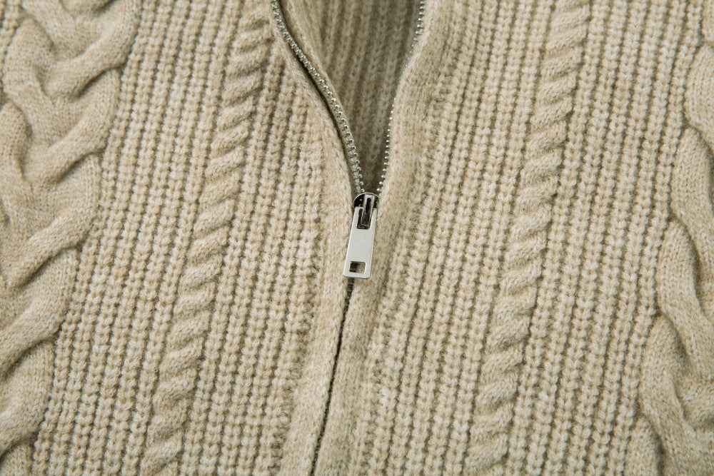Trendy Twisted Texture Zipper Knit Cardigan