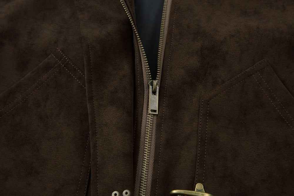 Vintage Punk Airplane Buckle Design Leather Jacket