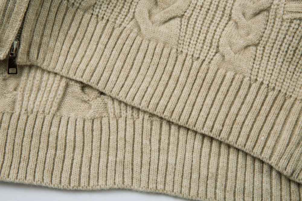 Trendy Twisted Texture Zipper Knit Cardigan