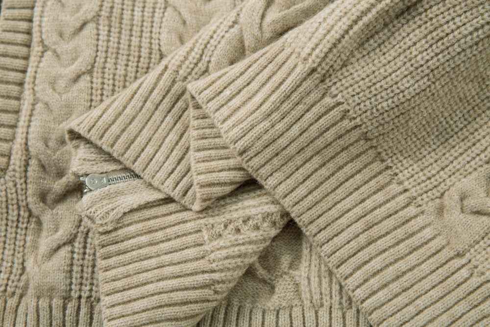 Trendy Twisted Texture Zipper Knit Cardigan