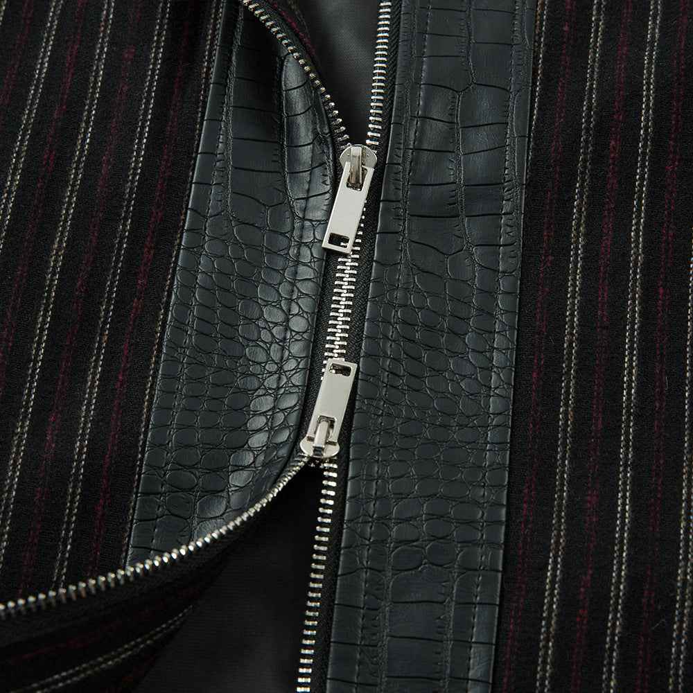 Crocodile Pattern Punk Style Stripe Leather Jacket