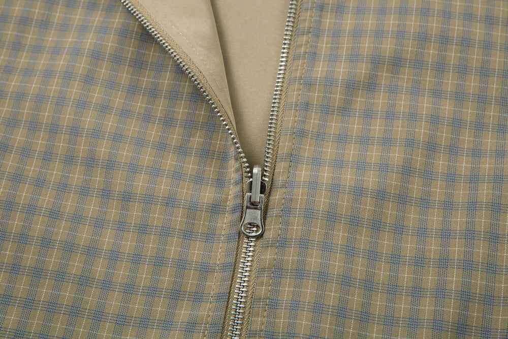 Trendy Plaid Lapel Zipper Two Way Wear Jacket