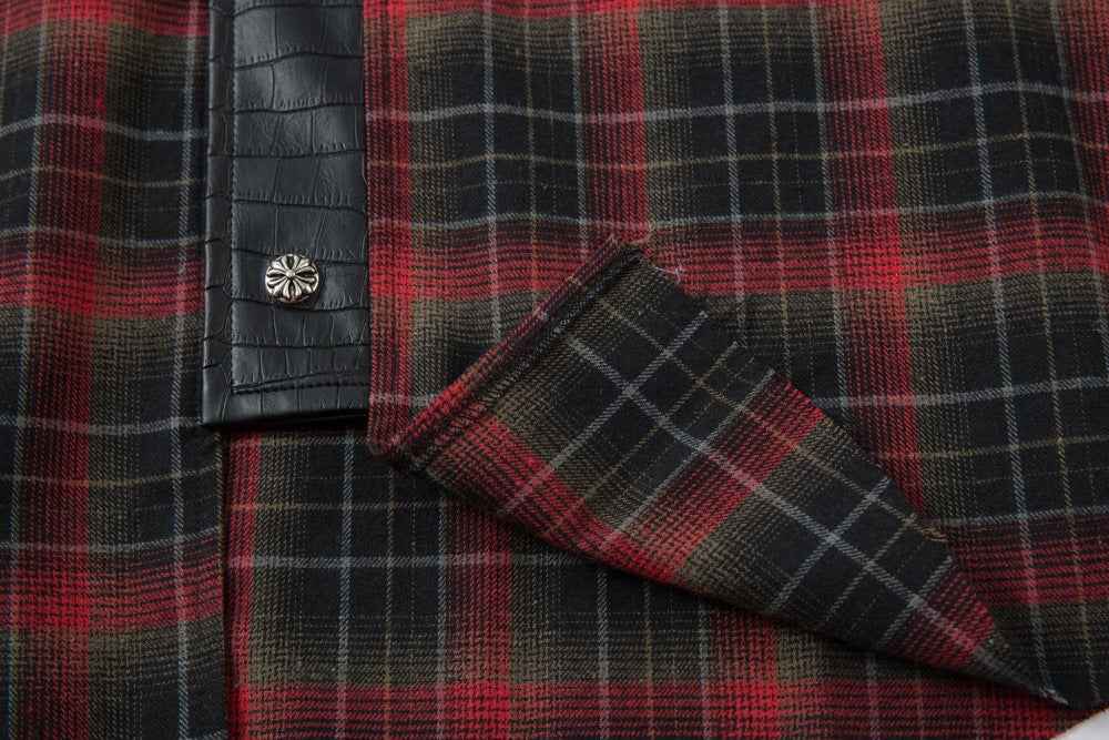 Plaid Single Breasted PU Leather Long Sleeved Shirt