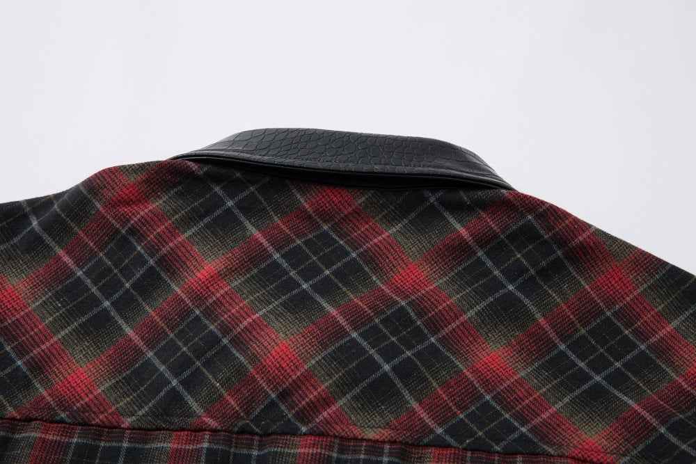 Plaid Single Breasted PU Leather Long Sleeved Shirt