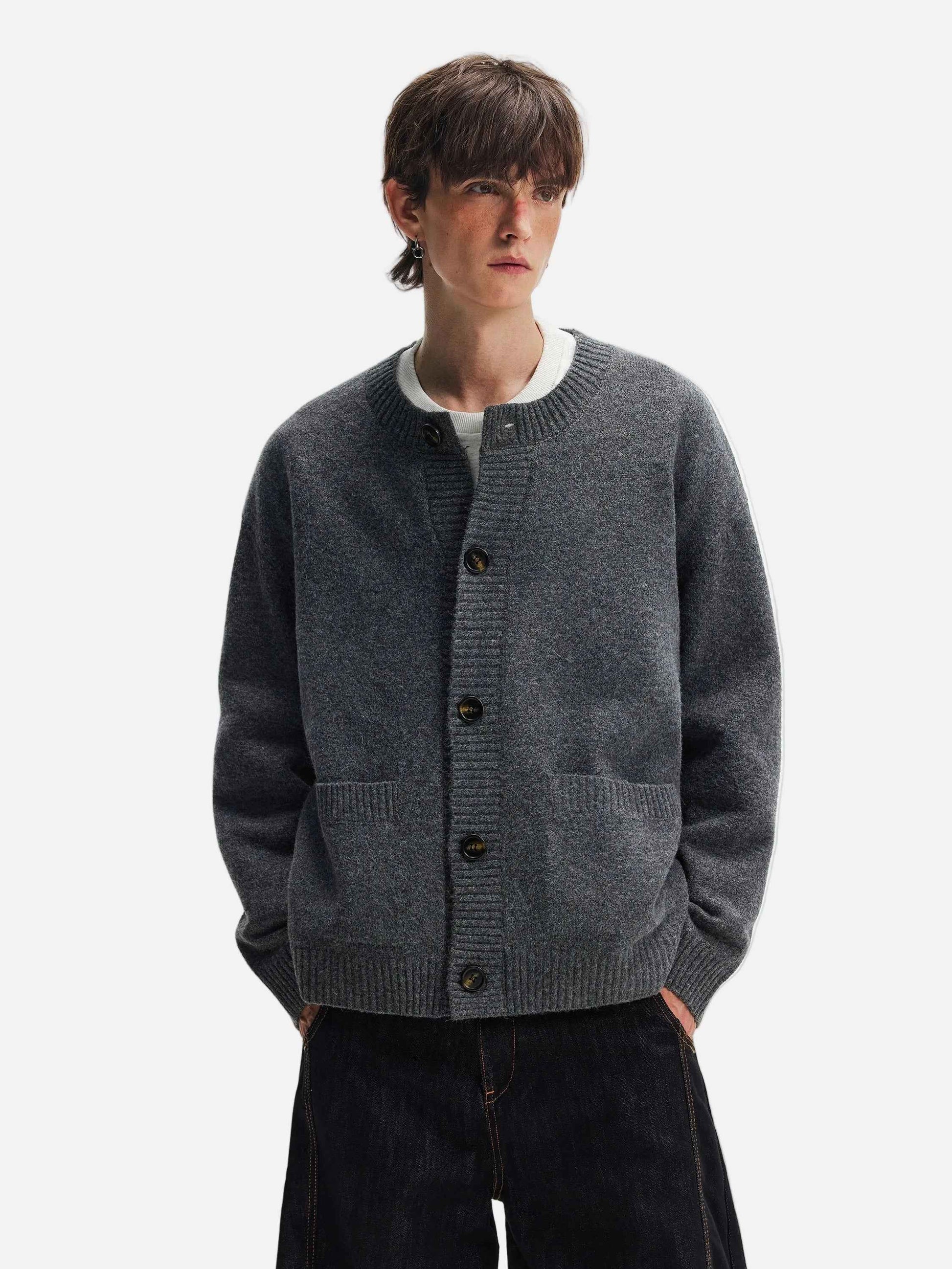 Streetwear Solid Color Sheep Wool Cardigan
