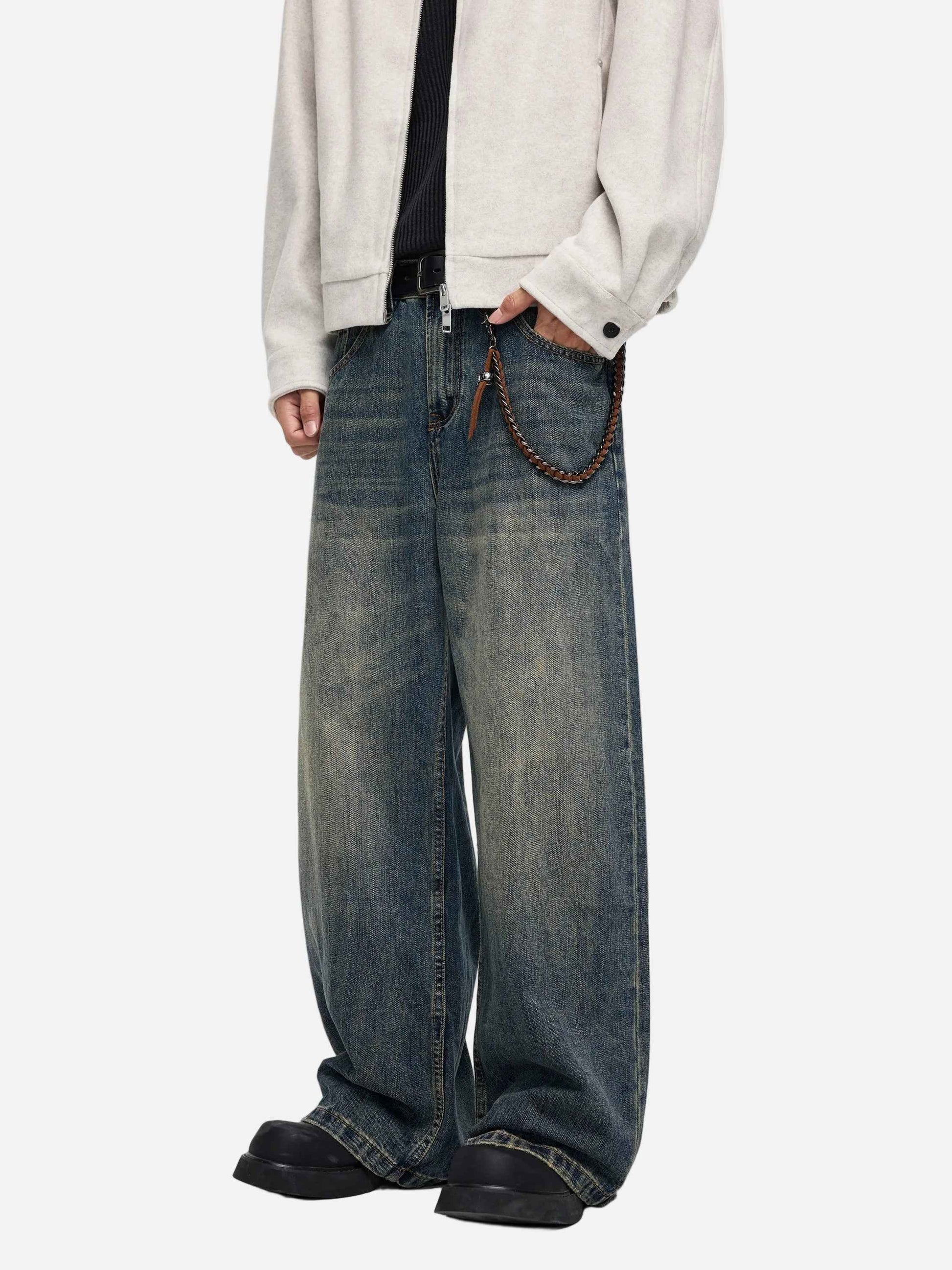 American Style Wide Leg Retro Washed Denim Jeans