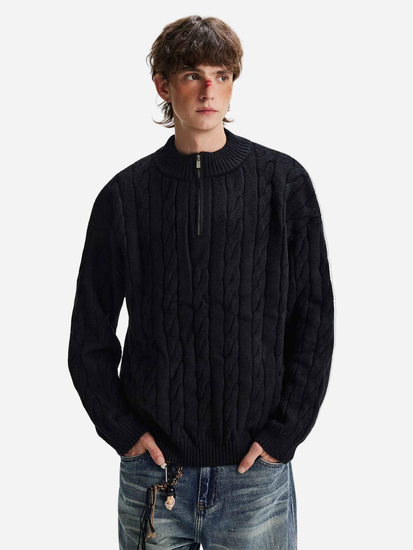 Cozy Solid Color Twist Knit Half-Zipper Sweater