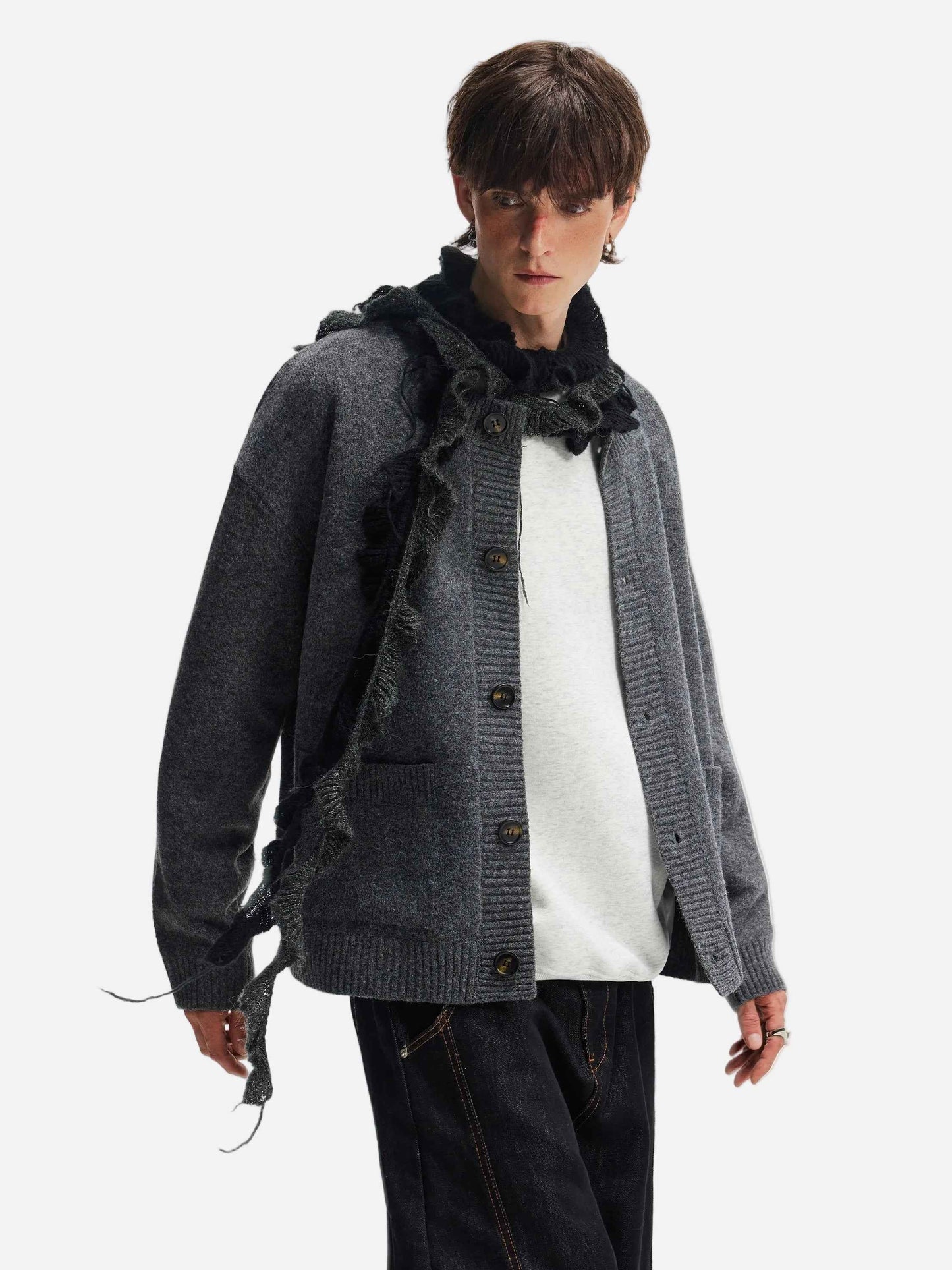 Streetwear Solid Color Sheep Wool Cardigan