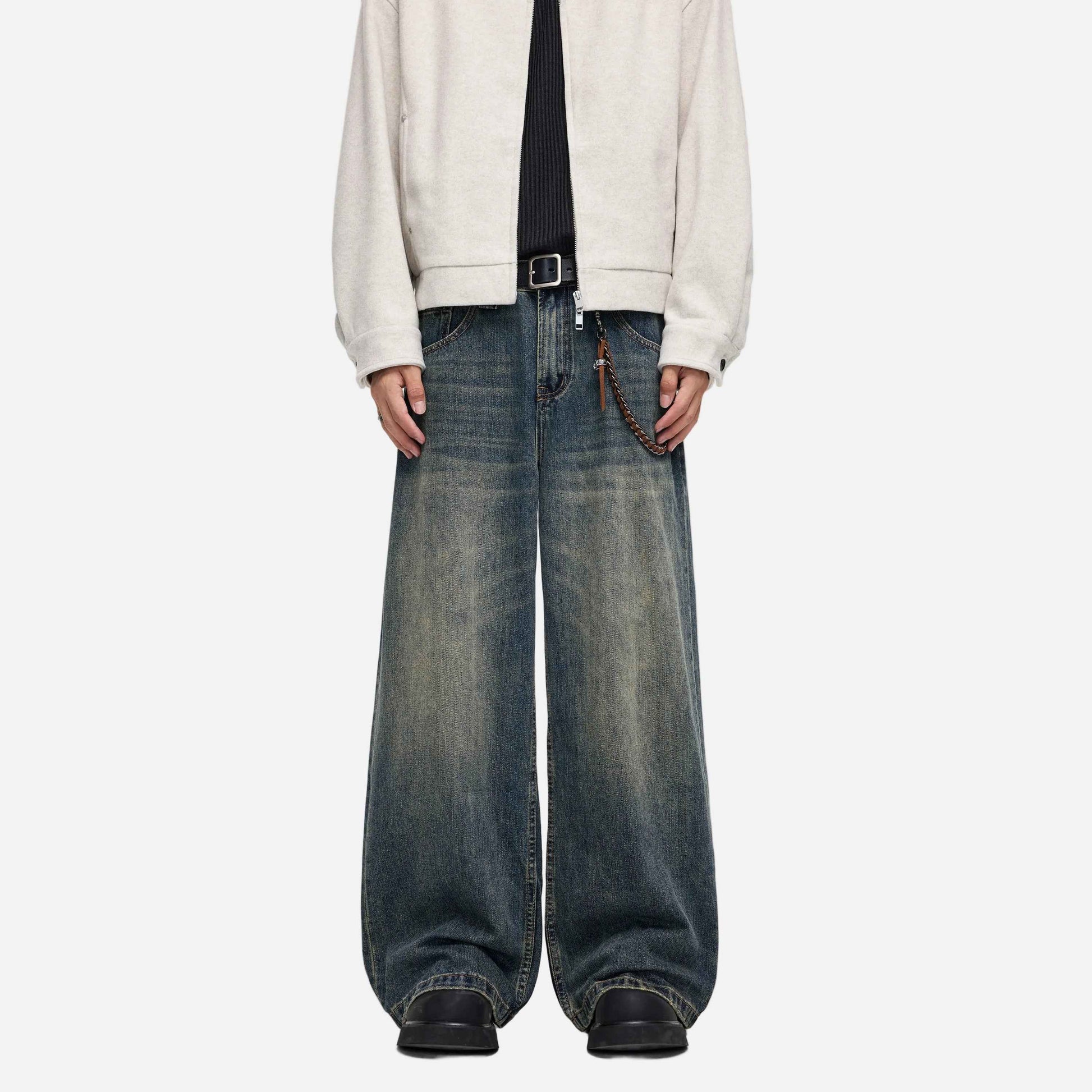 American Style Wide Leg Retro Washed Denim Jeans