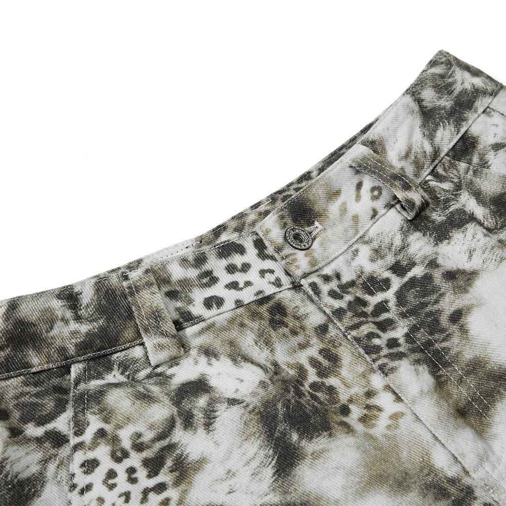 Streetwear Leopard Camo Tie Dye Cargo Jeans
