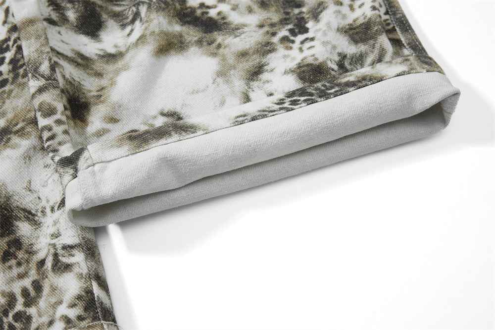 Streetwear Leopard Camo Tie Dye Cargo Jeans