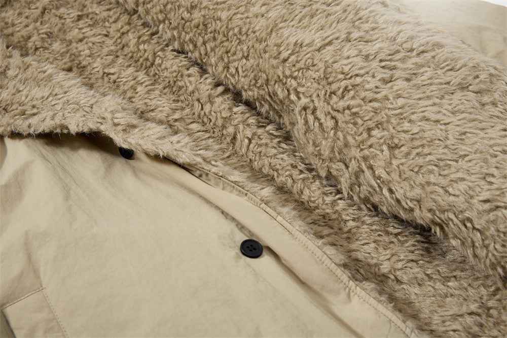 Luxurious Velvet High Collar Padded Faux Fur Jacket