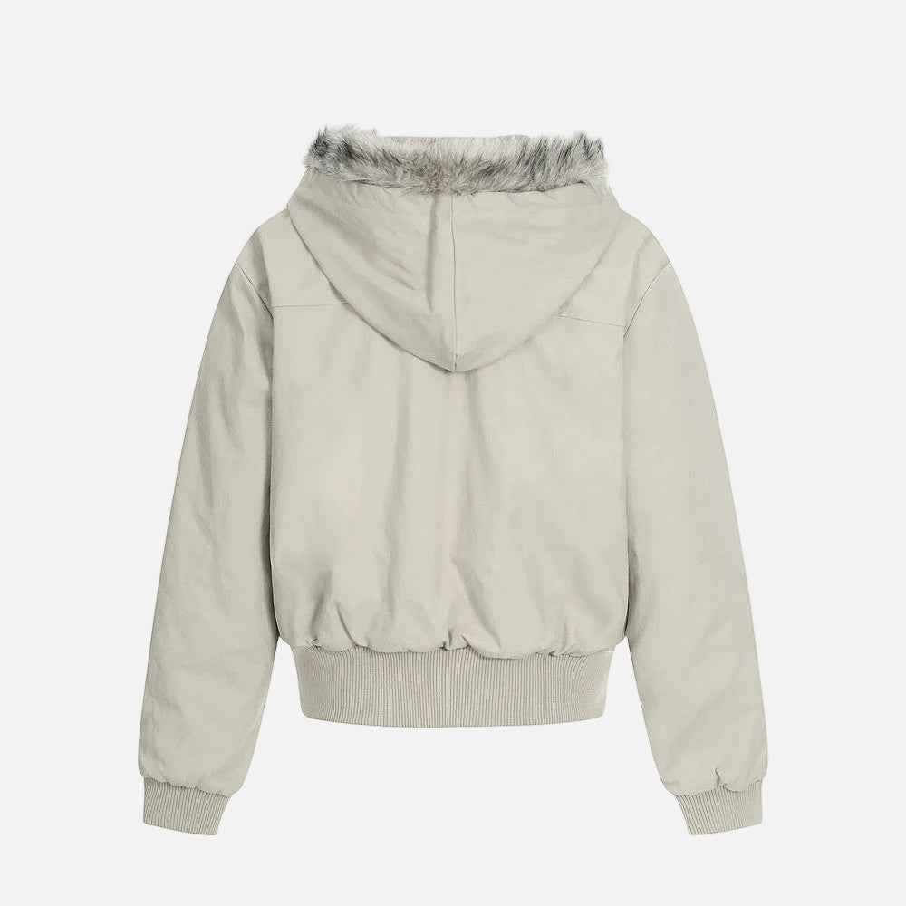 American Solid Color Cashmere Fur Hooded Jacket