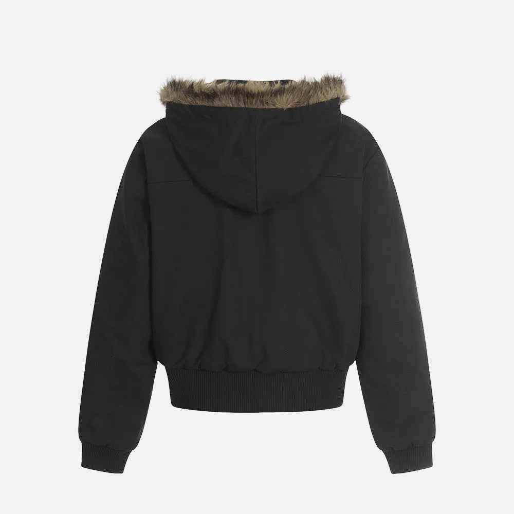 American Solid Color Cashmere Fur Hooded Jacket