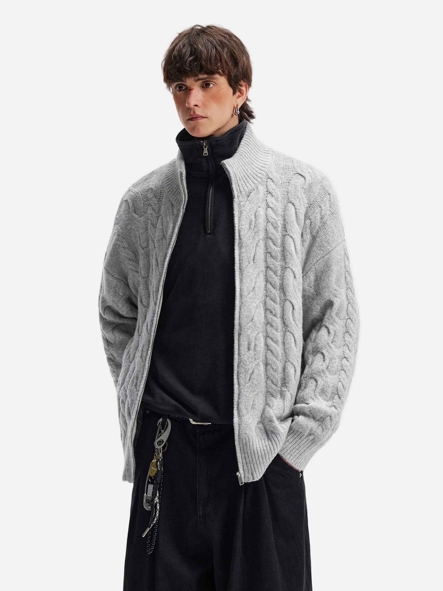 Y2K Cozy Wool Twist Zipper Cardigan
